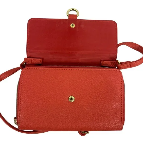 Leather Crossbody Bag With Adjustable Strap & Gold Ring Accents - Picture 8 of 9